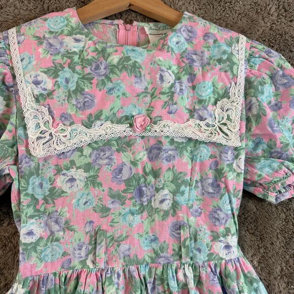 Vintage Rare Editions English Floral Dress 14 Girls Bib Collar Cottage Core Trad - Picture 3 of 8
